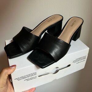 Aldo Black Leather Mules